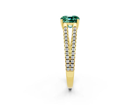 Yellow gold Cushion Cut Green Sapphire Solitaire Engagement Ring with Split Shank Pavé Band_2