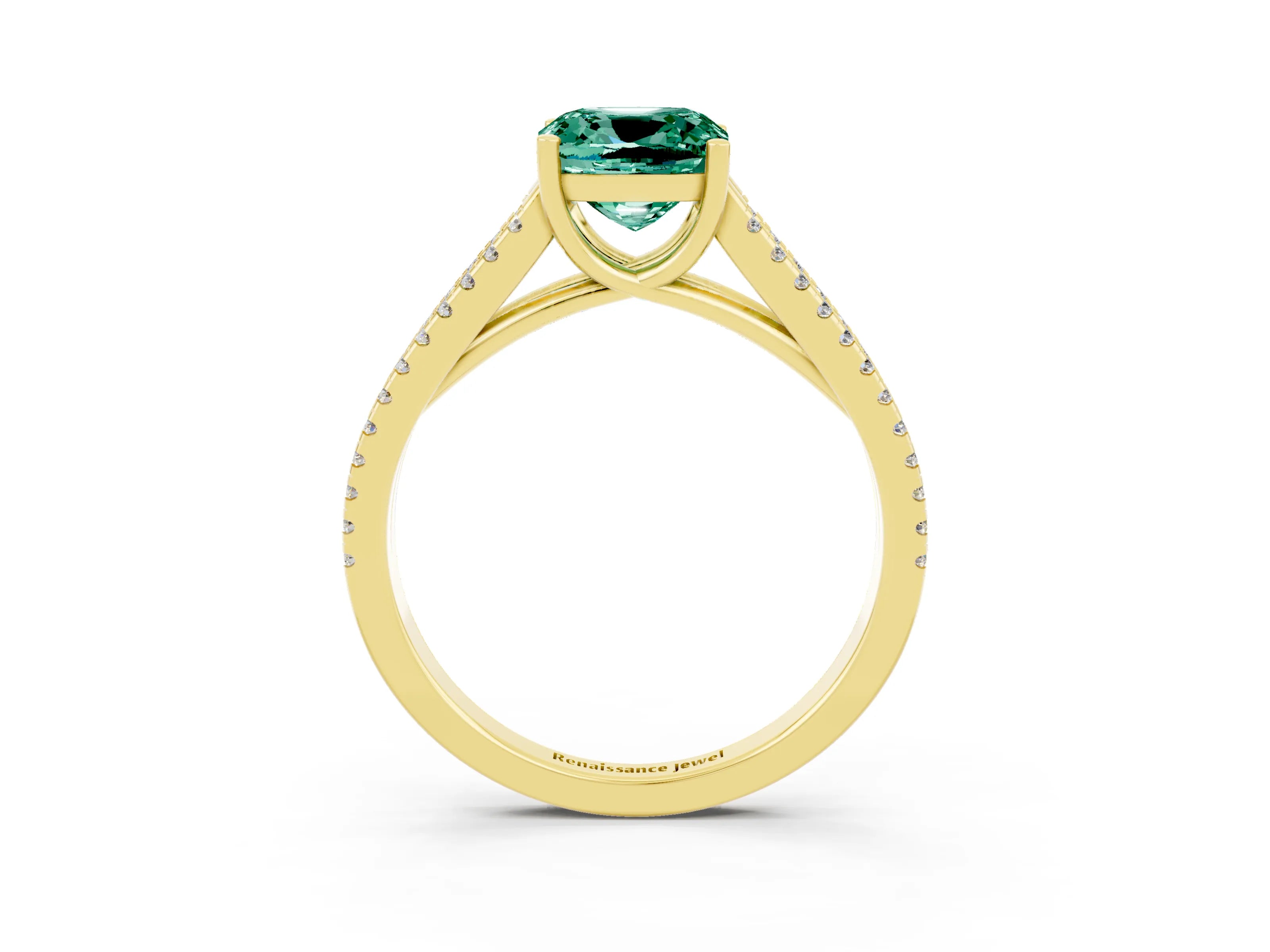 Yellow gold Cushion Cut Green Sapphire Solitaire Engagement Ring with Split Shank Pavé Band_3