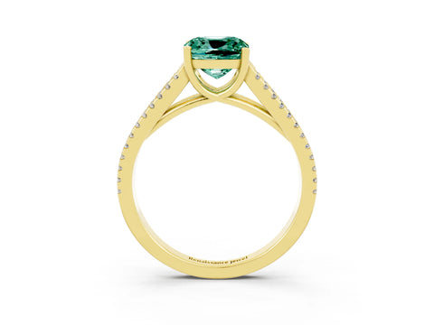 Yellow gold Cushion Cut Green Sapphire Solitaire Engagement Ring with Split Shank Pavé Band_3