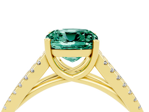 Yellow gold Cushion Cut Green Sapphire Solitaire Engagement Ring with Split Shank Pavé Band_4