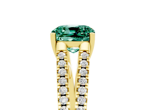 Yellow gold Cushion Cut Green Sapphire Solitaire Engagement Ring with Split Shank Pavé Band_5