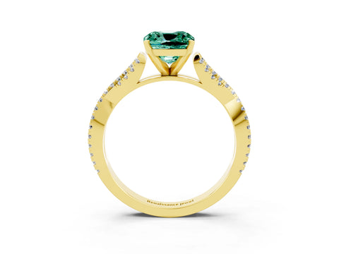 Yellow gold Cushion Cut Green Sapphire Solitaire Engagement Ring with Twisted Pavé Band and Four-Prong Setting_15