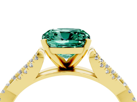 Yellow gold Cushion Cut Green Sapphire Solitaire Engagement Ring with Twisted Pavé Band and Four-Prong Setting_16
