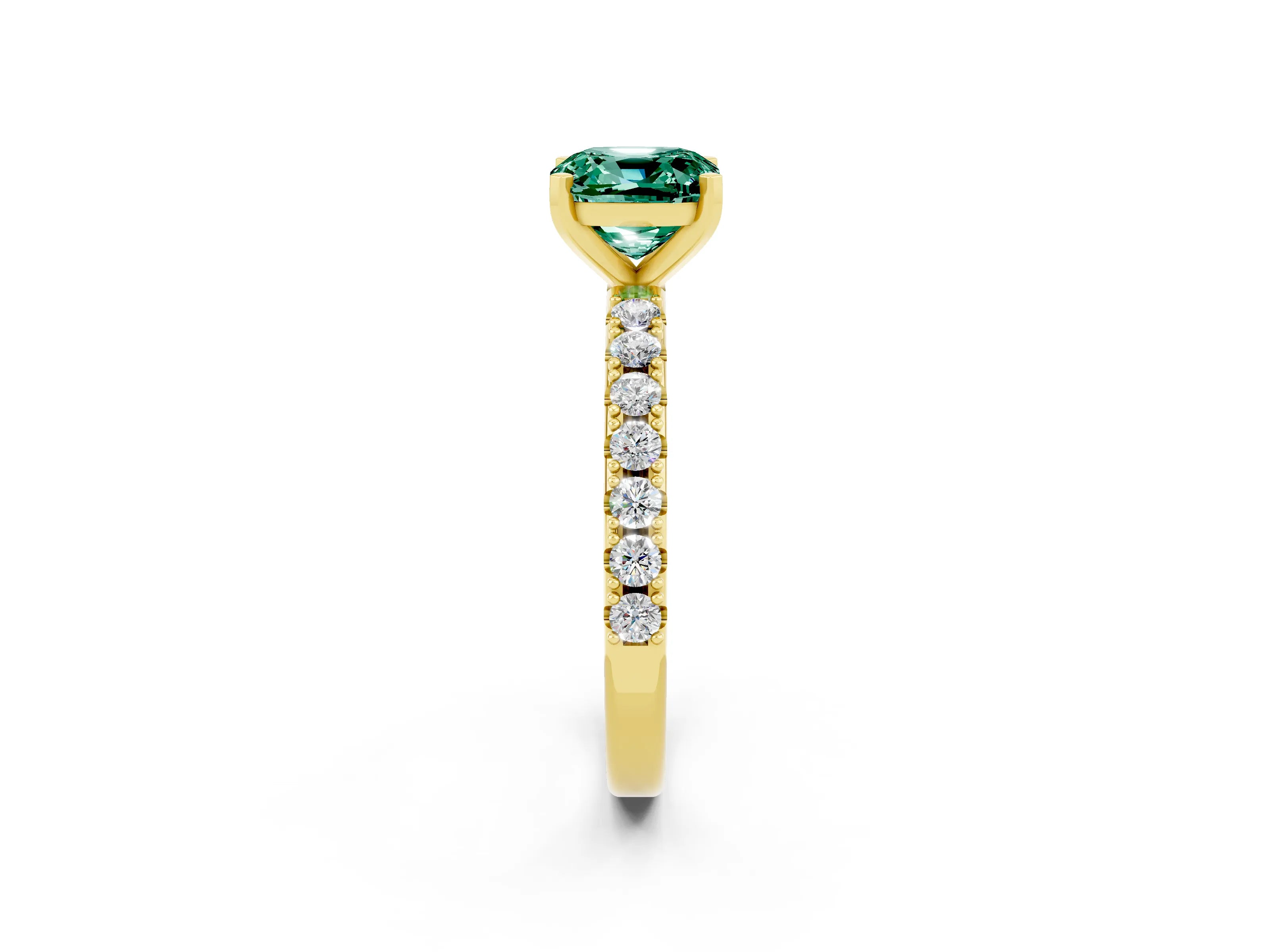 Yellow gold Cushion Cut Green Sapphire Solitaire Pavé Band with Four-Prong Setting_2