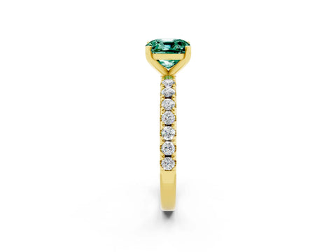 Yellow gold Cushion Cut Green Sapphire Solitaire Pavé Band with Four-Prong Setting_2