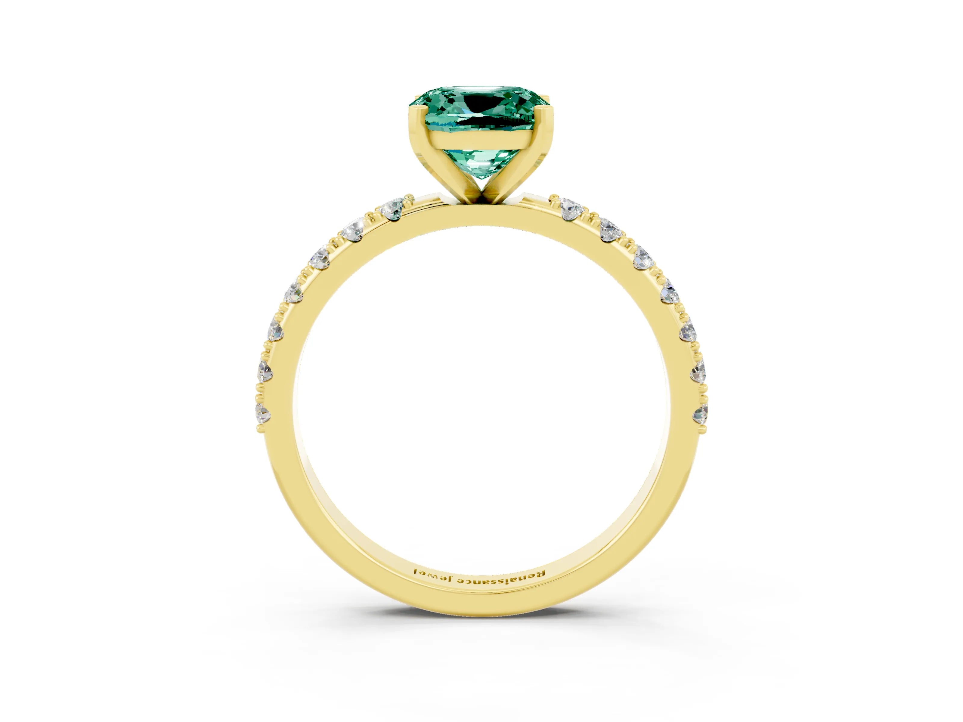 Yellow gold Cushion Cut Green Sapphire Solitaire Pavé Band with Four-Prong Setting_3