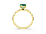 Yellow gold Cushion Cut Green Sapphire Solitaire Pavé Band with Four-Prong Setting_3