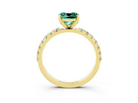 Yellow gold Cushion Cut Green Sapphire Solitaire Pavé Band with Four-Prong Setting_3