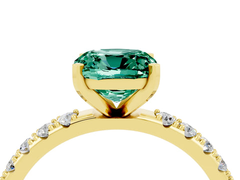Yellow gold Cushion Cut Green Sapphire Solitaire Pavé Band with Four-Prong Setting_4