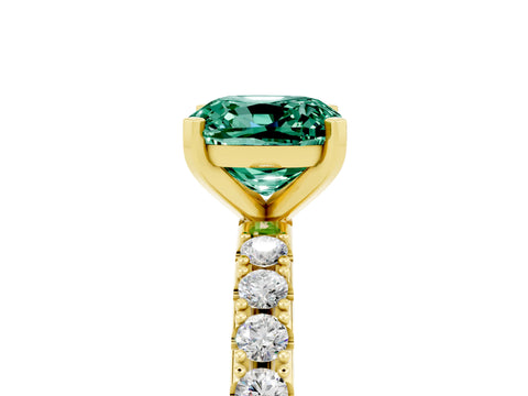 Yellow gold Cushion Cut Green Sapphire Solitaire Pavé Band with Four-Prong Setting_5