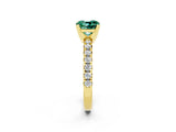 Yellow gold Cushion Cut Green Sapphire Solitaire Pavé Engagement Ring with Round Band and Prong Setting_14