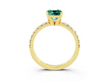 Yellow gold Cushion Cut Green Sapphire Solitaire Pavé Engagement Ring with Round Band and Prong Setting_15