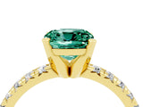 Yellow gold Cushion Cut Green Sapphire Solitaire Pavé Engagement Ring with Round Band and Prong Setting_16