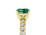 Yellow gold Cushion Cut Green Sapphire Solitaire Pavé Engagement Ring with Round Band and Prong Setting_17