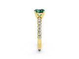 Yellow gold Cushion Cut Green Sapphire Solitaire Pavé Engagement Ring with Round Band and Prong Setting_86