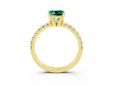 Yellow gold Cushion Cut Green Sapphire Solitaire Pavé Engagement Ring with Round Band and Prong Setting_87