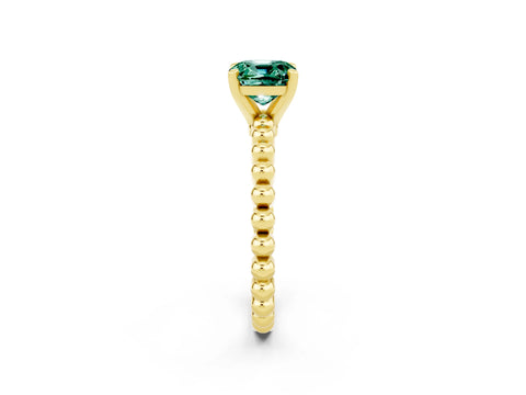 Yellow gold Cushion Cut Green Sapphire Solitaire Ring with Beaded Band and Prong Setting_2