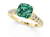 Yellow gold Cushion Cut Green Sapphire Solitaire Ring with Cathedral Setting and Pavé Band_1