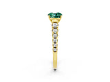 Yellow gold Cushion Cut Green Sapphire Solitaire Ring with Cathedral Setting and Pavé Band_2