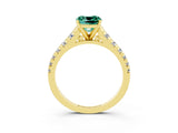 Yellow gold Cushion Cut Green Sapphire Solitaire Ring with Cathedral Setting and Pavé Band_3