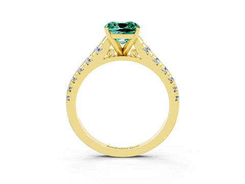 Yellow gold Cushion Cut Green Sapphire Solitaire Ring with Cathedral Setting and Pavé Band_3