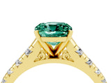 Yellow gold Cushion Cut Green Sapphire Solitaire Ring with Cathedral Setting and Pavé Band_4