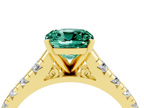 Yellow gold Cushion Cut Green Sapphire Solitaire Ring with Cathedral Setting and Pavé Band_4