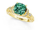 Yellow gold Cushion Cut Green Sapphire Solitaire Ring with Filigree Band and Four-Prong Setting_25