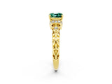 Yellow gold Cushion Cut Green Sapphire Solitaire Ring with Filigree Band and Four-Prong Setting_26
