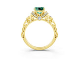 Yellow gold Cushion Cut Green Sapphire Solitaire Ring with Filigree Band and Four-Prong Setting_27