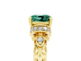 Yellow gold Cushion Cut Green Sapphire Solitaire Ring with Filigree Band and Four-Prong Setting_29