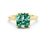Yellow gold Cushion Cut Green Sapphire Solitaire Ring with Flower Prong Setting and Classic Band_12