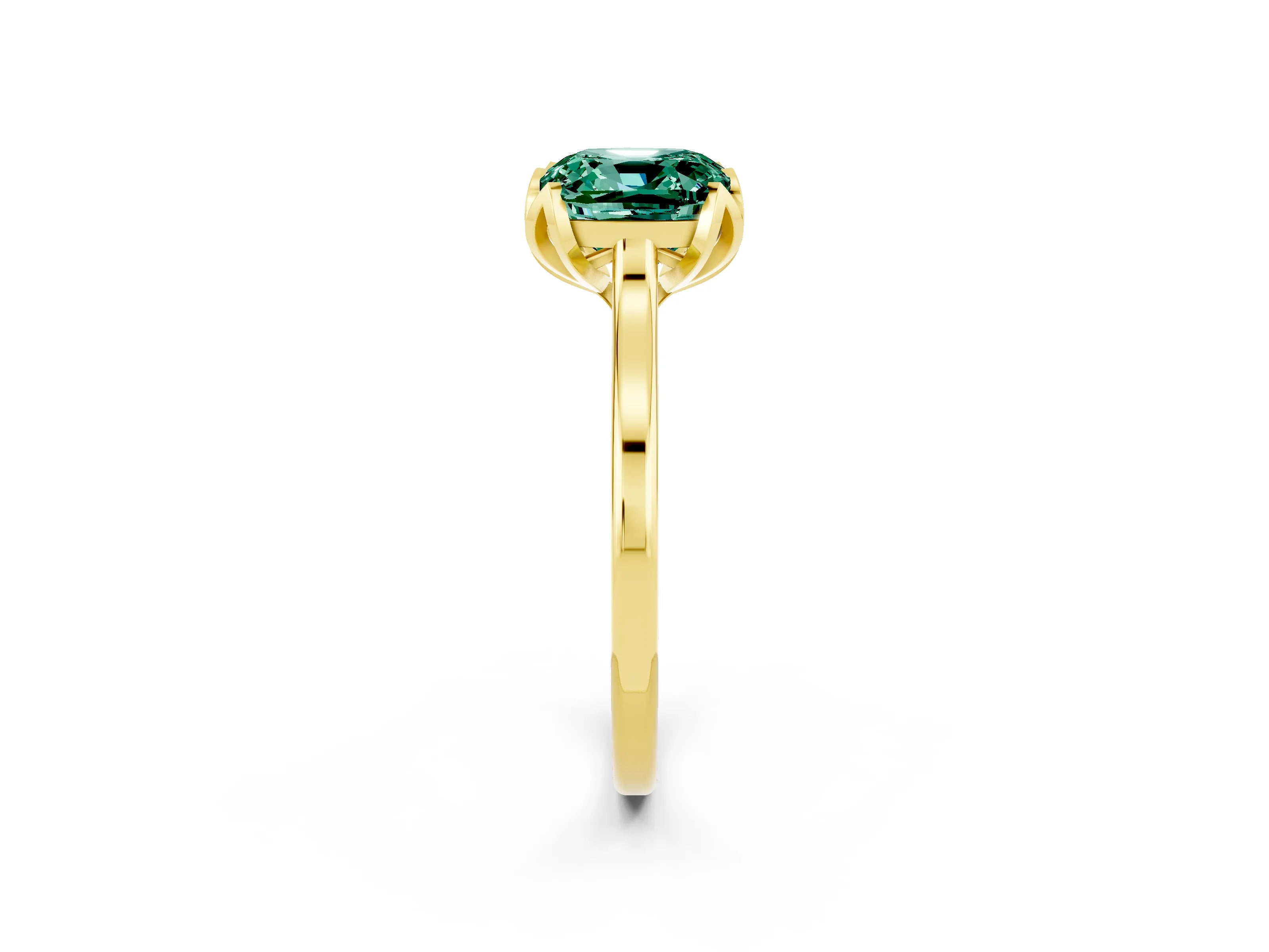 Yellow gold Cushion Cut Green Sapphire Solitaire Ring with Flower Prong Setting and Classic Band_14