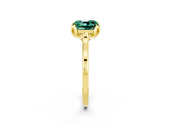 Yellow gold Cushion Cut Green Sapphire Solitaire Ring with Flower Prong Setting and Classic Band