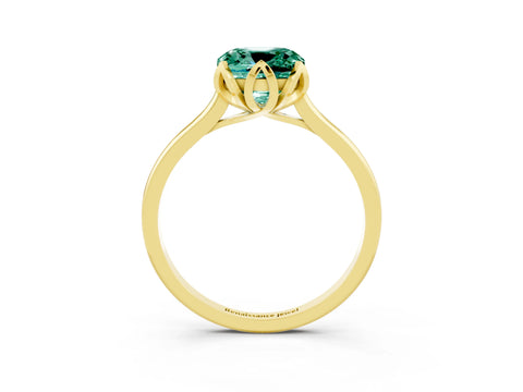 Yellow gold Cushion Cut Green Sapphire Solitaire Ring with Flower Prong Setting and Classic Band_15