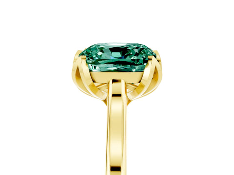 Yellow gold Cushion Cut Green Sapphire Solitaire Ring with Flower Prong Setting and Classic Band_17