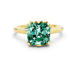 Yellow gold Cushion Cut Green Sapphire Solitaire Ring with Flower Prong Setting and Classic Band_36