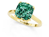 Yellow gold Cushion Cut Green Sapphire Solitaire Ring with Flower Prong Setting and Classic Band_37
