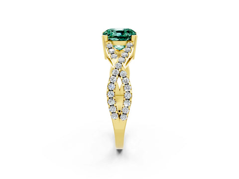 Yellow gold Cushion Cut Green Sapphire Solitaire Ring with Four-Prong Setting and Twisted Pavé Band_2
