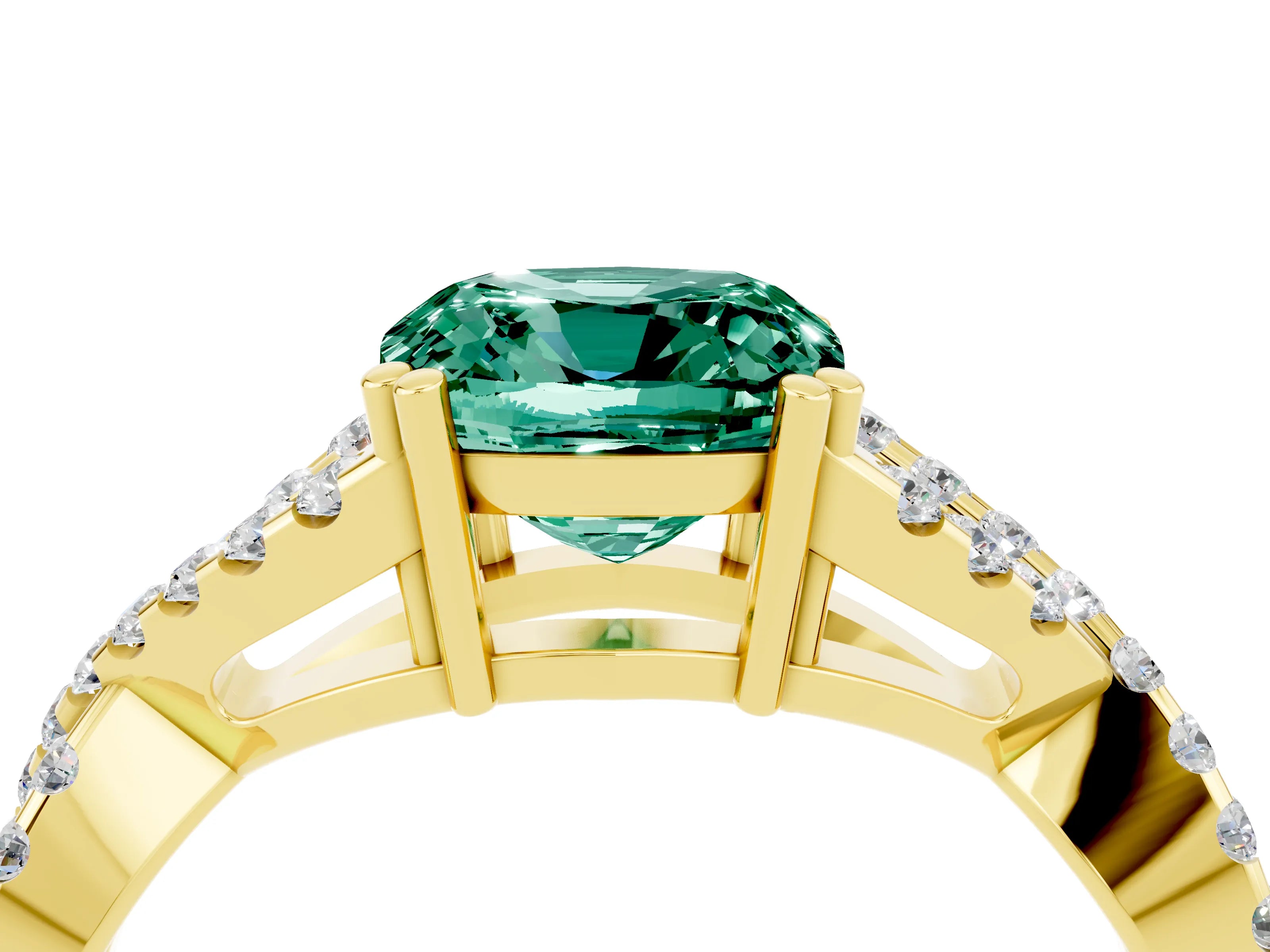 Yellow gold Cushion Cut Green Sapphire Solitaire Ring with Four-Prong Setting and Twisted Pavé Band_4
