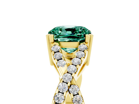 Yellow gold Cushion Cut Green Sapphire Solitaire Ring with Four-Prong Setting and Twisted Pavé Band_5