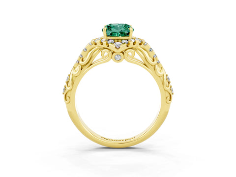 Yellow gold Cushion Cut Green Sapphire Solitaire Ring with Hidden Halo and Pavé Band_15