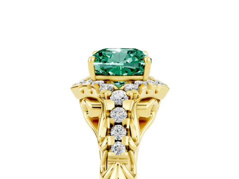 Yellow gold Cushion Cut Green Sapphire Solitaire Ring with Hidden Halo and Pavé Band_17