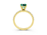 Yellow gold Cushion Cut Green Sapphire Solitaire Ring with Pavé Accents and Four-Prong Setting_3