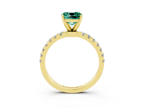 Yellow gold Cushion Cut Green Sapphire Solitaire Ring with Pavé Accents and Four-Prong Setting_3