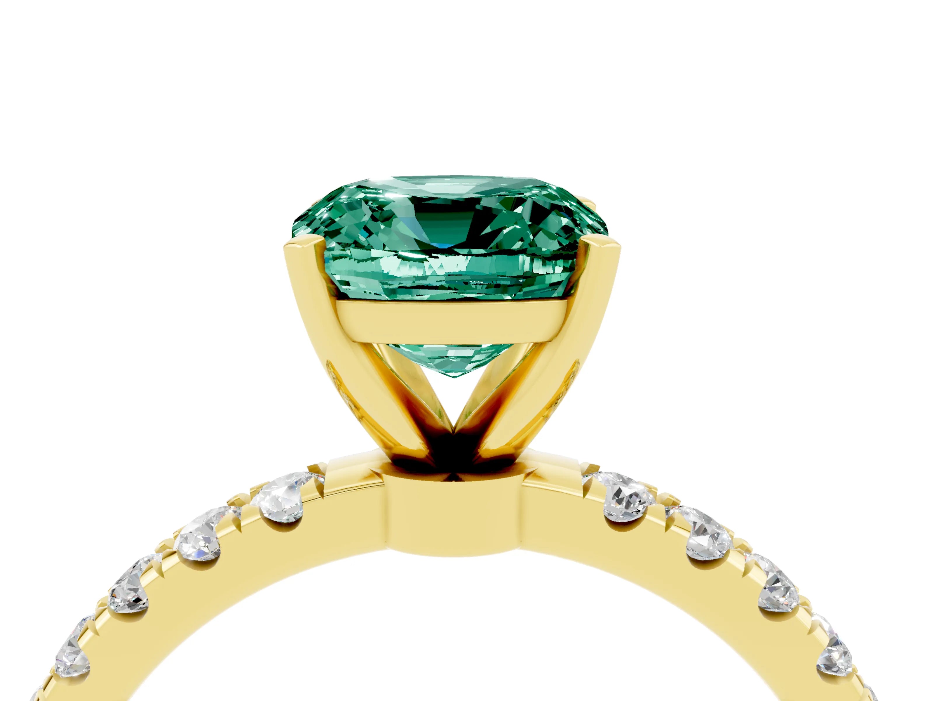 Yellow gold Cushion Cut Green Sapphire Solitaire Ring with Pavé Accents and Four-Prong Setting_4