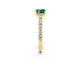 Yellow gold Cushion Cut Green Sapphire Solitaire Ring with Pavé Band and Four-Prong Setting_26