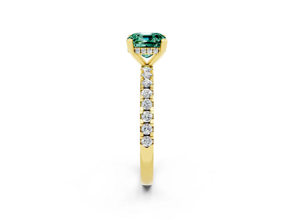 Yellow gold Cushion Cut Green Sapphire Solitaire Ring with Round  Pavé Band and Four-Prong Setting