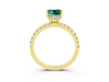 Yellow gold Cushion Cut Green Sapphire Solitaire Ring with Pavé Band and Four-Prong Setting_27