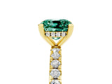 Yellow gold Cushion Cut Green Sapphire Solitaire Ring with Pavé Band and Four-Prong Setting_29